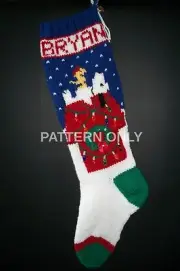 Pattern Only Hand Knitted BEAGLE ON A DOGHOUSE Christmas Stocking