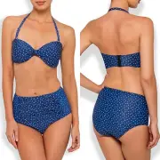 NEW NANCY GANZ Polka Dot Swimsuit Shaping Bikini Top & Ruched Brief Size 14