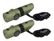 2pc Camping Survival Whistle Compass Thermometer Led Flashlight Fire Magnifier