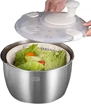 Salad Spinner - Hand Crank Vegetable Dryer, Kitchen Tool, Vegetable Spinner | Durable Stainless Steel Salad Drying Bowl with Rotating Handle, Easy to Use Leaf Green Washing Machine for Wasc