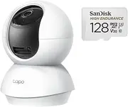 [TP-Link] Tapo Pan/Tilt AI Smart Home Security Wi-Fi Camera, Baby Monitor, 2K, Smart Detection, Night Vision(Tapo C210) & SanDisk High Endurance microSDXC Card, UHS-I, C10, U3, V30(SDSQQNR-128G-G)