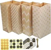 BRIGHTFUFU 1Set Paper present Bags with Stickers Tags Festival Treat Bags for Holiday Party Favors Cookie and Candy Packaging Decorative Paper Pouches for