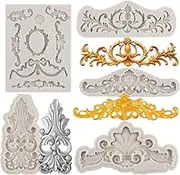 Sijiangmold Baroque Style Curlicues Scroll Lace Fondant Silicone Mold Filigree Mold Vintage Relief Flower Mold For Cake Decoration Cupcake Topper Polymer Clay Chocolate Gum Paste Set Of 5