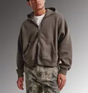 Abercrombie & Fitch Essential Cropped Brown Full-Zip Hoodie Size XXLarge