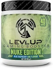 LevlUp Nuke Edition Gaming Booster, Energy Drink for Gamers with Taurine, Caffeine, L-Tyrosine and Vitamin B12, Glows in the Dark, Blue Raspberry and Lime Flavour, 320 g, 40 Servings