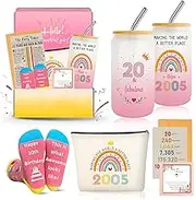Unipinkart 20th Birthday Gifts for Girls Women, Trendy 20 Year Old Girl Gift Ideas for Female Daughter Sister Niece, Cool Happy 2005 Decorations Presents Basket Glass Cup Sock