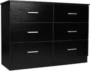 [Priceworth] Chest of Drawers, Six Spacious Drawers for Bedroom, Kitchen, and Home Storage and Organisation, Crafted from 15mm Particle Board with Melamine Laminate, 70 H x 110 W x 40 D CM, Black