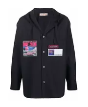 patch-detail hooded shirt jacket IT48 Black