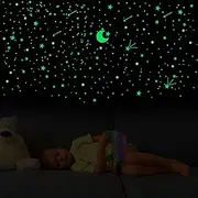 Fssqii 312pcs Glow in The Dark Stars Moon Wall Decals for Ceiling Living Room Kids Bedroom Luminous Dots Stickers DIY Decoration (Moon-Green)