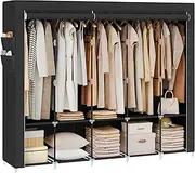 [SONGMICS] Portable Closet, Wardrobe Closet Organizer with Cover, 5 Hanging Rods and Shelves, 4 Side Pockets, 83 x 17.7 x 65.7 Inches, Large Capacity for Bedroom, Living Room, Ink Black URYG095B01