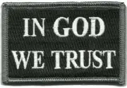 VELCRO® BRAND Fastener Morale HOOK PATCH In God We Trust BLACK 3x2"