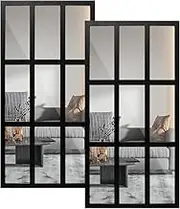 2Pcs Arched Window Mirror,Window Mirror Decal,Windowpane Mirror,Retro Arched Window Mirror,Acrylic Window Mirror Decal,Windowpane Mirror for Dining Room Bedroom (Rectangle, Black)