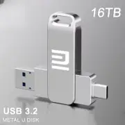 16TB USB 3.2 Dual Port Flash Drive (USB-A & Type-C) Metal U Disk – Silver / Grey