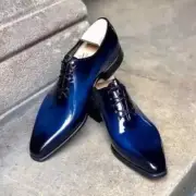 Handmade Leather Oxford Lace Up Dress Blue Shaded Boots Formal Shoes For Men