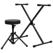 NNEVL Keyboard Stand and Stool Set Black