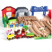 Wooden Toy Train Set 82 pcs with Animal Farm Premium Classic Toy