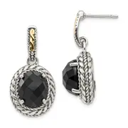 14K/Silver Two-Tone Shey Couture Sterling Silver With 14K Accent Antiqued Checkerboard-Cut Black Onyx Post Dangle Earrings