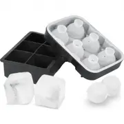 VEVOR Ice Cube Trays (Set of 2), 2-in-1 Combo with Silicone Sphere Ice Ball Maker & Large Square Ice Cube Maker with Lid, Reusable Easy Release BPA Fr