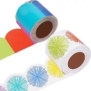WEDTYGH 2 Rolls Bulletin Board Borders,98 ft Colorful Scalloped Borders Trim for Boards, Desks, Lockers, Home, School or Classroom Decor(Rainbow and Burst Pom)