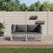 Patio Sets 2 Piece Garden Lounge Set with Cushions White Steel