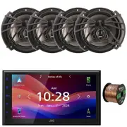 JVC Single-DIN Bluetooth Receiver, 4x 6.5" 300W Max Car Speakers, 50 ft 16G Wire