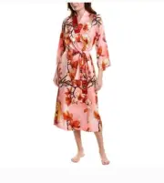 New with Tag Natori Winter Peony Floral Satin Silky Wrap Long Bathrobe Size XL