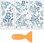 OLYCRAFT 3pcs/Set Indigo Flower Rub on Transfers for Furniture and Craft 15x30cm Smudged Floral Furniture Decal Transfer Stickers Rub on Decal with 1pc Scraper for Scrapbook Window Home Decoration