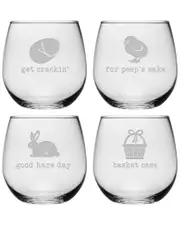 susquehanna Set of Four 16.75oz Easter Fun Stemless Wine Glasses