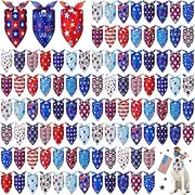 100 Pcs Patriotic Memorial Day Dog Bandanas Bulk Red Blue and White Bandanas for Dogs Pet Kerchief Scarf Set for Memorial Independence Day Puppy Small Medium Large Pets Costume Accessories