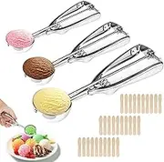 BAOSROY Stainless Steel Ice Cream Scoop, 3 Pieces Ice Cream Scoop, Fruit Carving Tool, Melon Spoon
