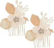 Healvian 2pcs Hair Comb Wedding Hair Comb Clip Bride Headpieces for Wedding Bride Headpiece Flower Girl Hairpiece Zinc Alloy Golden