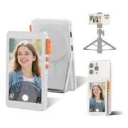 Phone Vlog Selfie Monitor Screen with Magnetic Holder, Back Camera Monitor for Selfie Vlog, Live Streaming, Compatible with iPhone Android (White)