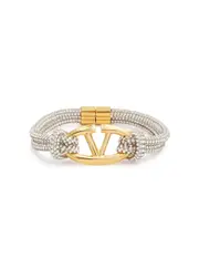 Valentino Garavani VLogo Crystal-embellished Cord Bracelet - Silver S