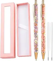 Kareeran Floral Pens Set Retractable Ballpoint Pen Fancy Metal Flower Pens Black Ink Refills Gift Box for Readers