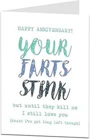 Funny Anniversary Card "Your Farts Stink" For Men & Women Perfect For Husband & Wife Blank Inside To Add Your Own Personal Rude Greetings