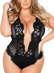 [KSDFIUHAG] Women's Plus Lingerie Sets Sexy Lace Lingerie Women V Neck Perspective Teddyy Underwear Porno Langeriey Costumes Babydoll Corset