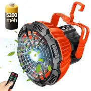 NNETM 2-in-1 Rechargeable USB Tent Ceiling Fan with LED Light - Orange