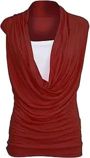 [FAIRY TRENDZ] Womens Cowl Neck Gathered Vest Top Ladies Sleeveless Stretch Ruched 2 in 1 Insert Vest Top UK 8-26, Wine, 12-14