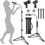 Mic Stand Boom Microphone Stands Floor Tripod Gooseneck Mike Stand Height Adjustable 3'- 6' with Mic Clips and 3/8" - 5/8" Adapter Microphone stand for Kids Singing Performance Wedding Stage