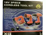 XG Power Tools- 18 v 3 Piece Cordless Tool Kit- Safety Lock, 3-5 Hour Charge