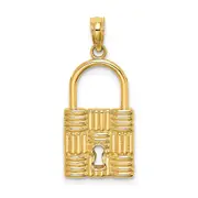 14k Yellow Gold 3-D Padlock w/Key Hole Charm