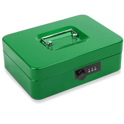 Large Locking Cash Box with Combination Lock Metal Money Box with Money Tray ...