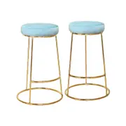 Coco Bar Stool (Set of 2) - Tiffany Blue Fabric Velvet Golden Legs