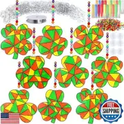 Qyeahkj 32 Sets St. Patrick's Day Suncatcher Crafts Kit for Kids DIY Shamrock