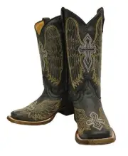 YOUTH CORRAL SQUARE TOE DISTRESSED CROSS AND WINGS BOOT A1032 NIB ALL SIZES!