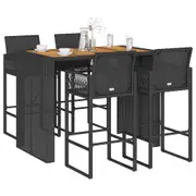 Garden Bar Set without Cushions Table and Chairs Black Poly Rattan Acacia vidaXL