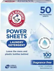 Arm & Hammer Power Sheets Laundry Detergent, Fragrance Free 50ct
