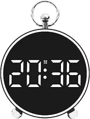 Bay Breeze Vintage Round Digital Clock for Bedroom, Home Alarm Clock for Kids and Adults, Traditional Design (Retro Black)