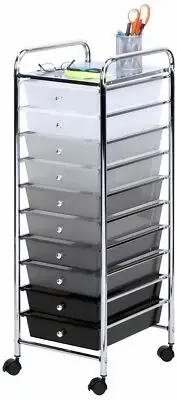 Gray Grey 10 Plastic Drawers Chrome Mobile Cart Rolling Storage Organizer Crafts