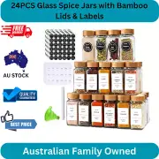 24PCS Glass Spice Jars with Bamboo Lids & Labels, Seasoning Containers for Kitch